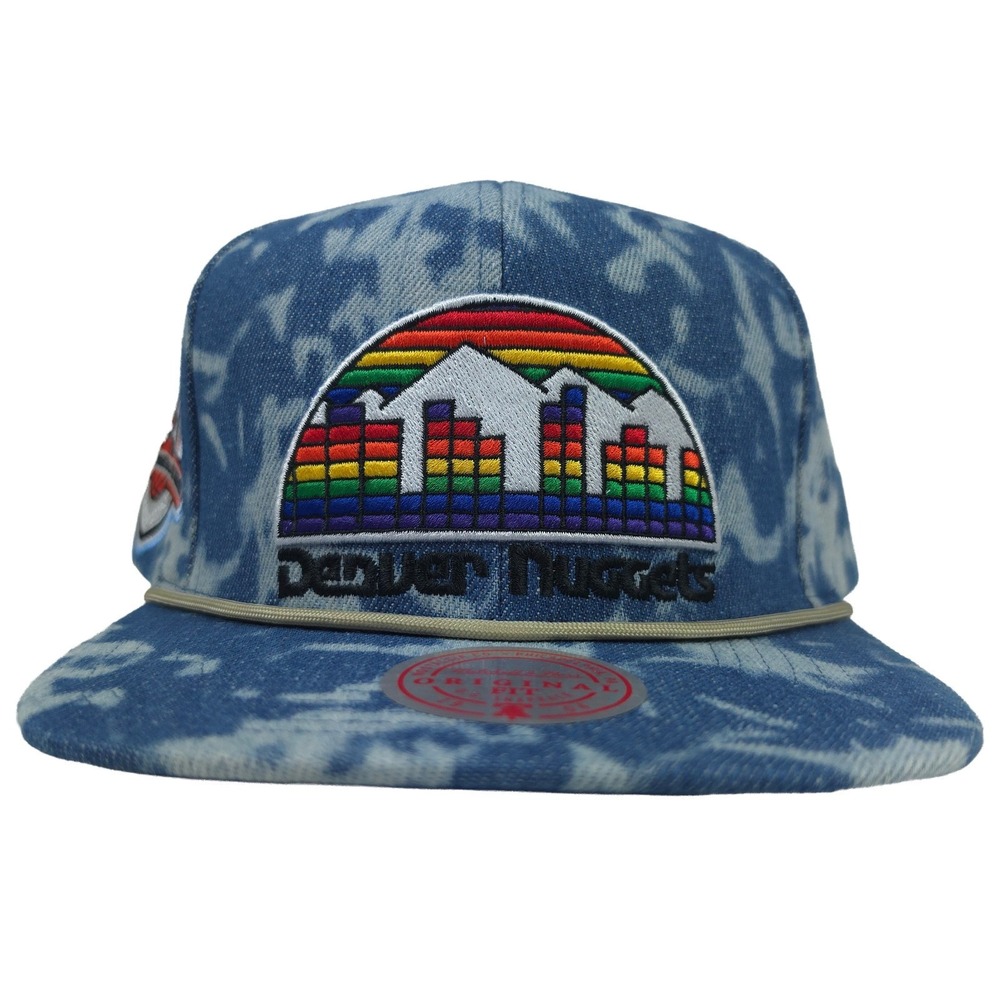 Denver Nuggets Mitchell & Ness NBA Snapback Hat Cap 3D Logo Tie Dye Denim NWT